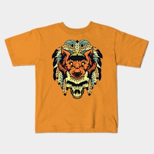 Wolf Skeleton Warrior - Orange Kids T-Shirt